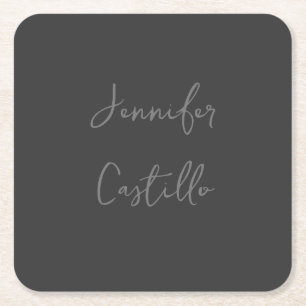 Plain Grey Minimalist Modern Calligraphy Square Paper Coaster