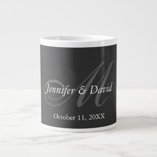Plain Grey Monogram Wedding Bride Groom Names Large Coffee Mug