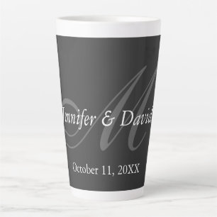 Plain Grey Monogram Wedding Bride Groom Names Latte Mug