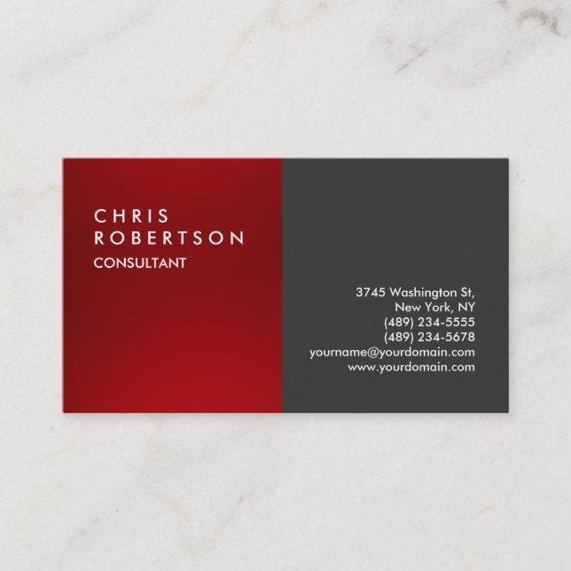 Plain Grey Red Modern Creative Business Card (Front)