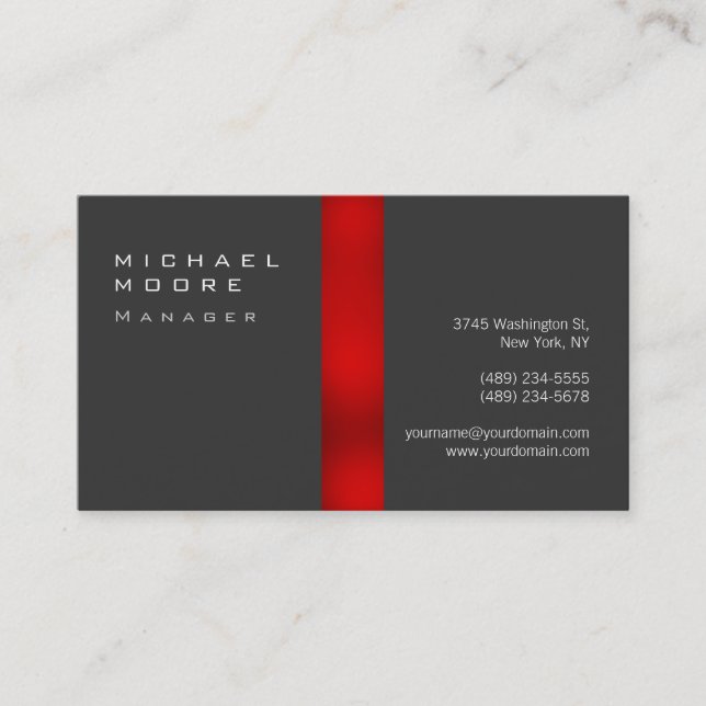 Plain Grey Red Stripe Manager Business Card (Front)