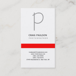 Plain Grey White Red Photography Business Card
