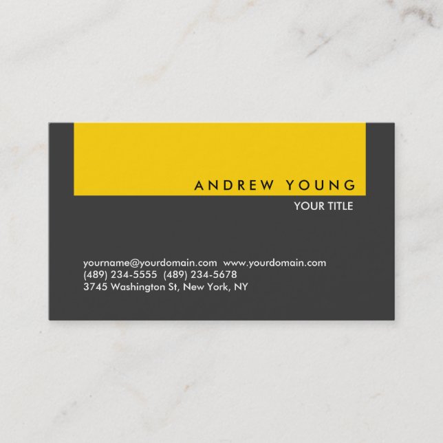 Plain Grey Yellow Professional Business Card (Front)