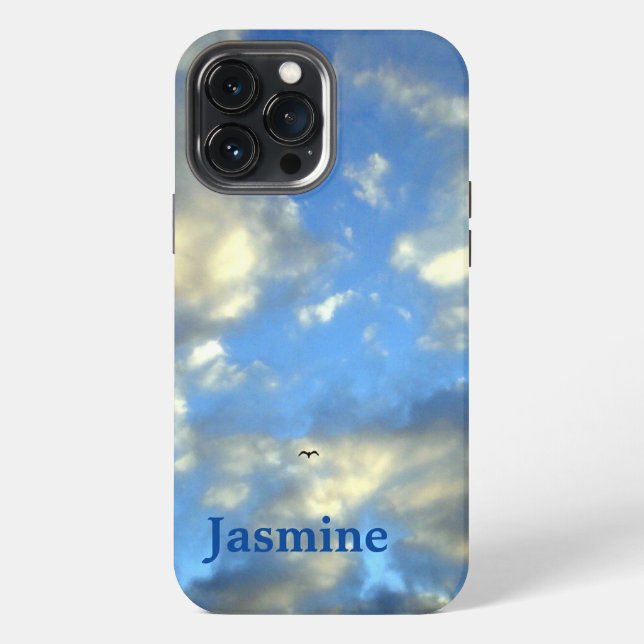 Plain Handwritten Own Name Blue Sky Clouds iPhone Case (Back)