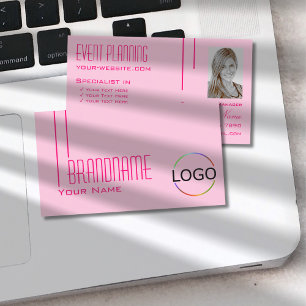Plain Light Baby Pink with Logo and Photo Simple Business Card