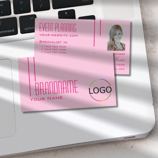 Plain Light Baby Pink with Logo and Photo Simple Business Card (Creator Uploaded)