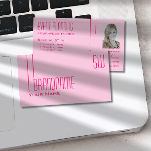 Plain Light Baby Pink with Monogram and Photo Business Card