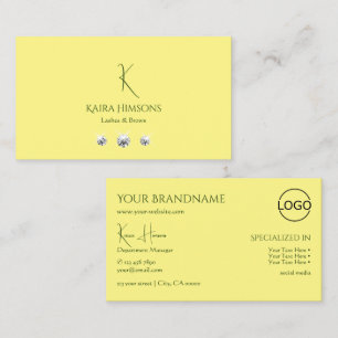 Plain Light Yellow with Monogram Logo and Jewels Business Card