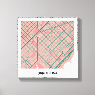 Plain map of Barcelona - Rosa-verde Canvas Print