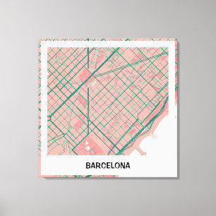 Plain map of Barcelona - Rosa-verde Canvas Print