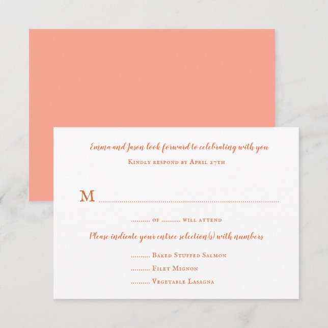 Plain Menu RSVP Cards Guest Count Reply (Front/Back)