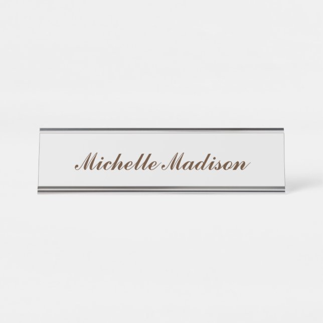 Plain Minimalist Modern Handwriting Calligraphy Desk Name Plate (Front)
