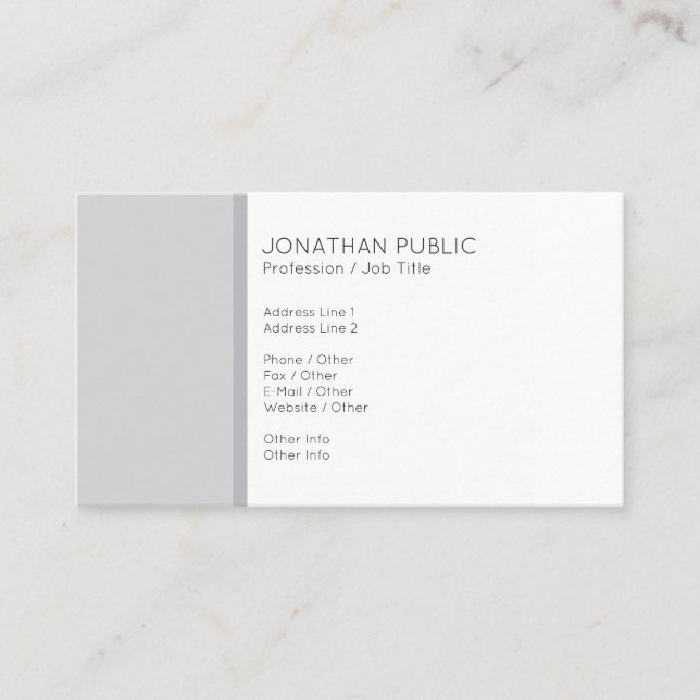 Plain Minimalist Professional Modern Grey White Business Card (Front)