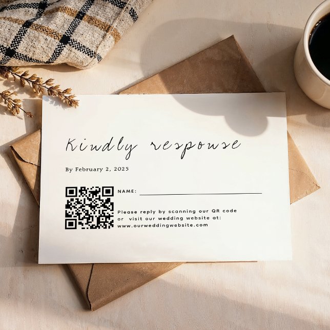 Plain Minimalist Script Qr Code Wedding RSVP Card (Creator Uploaded)