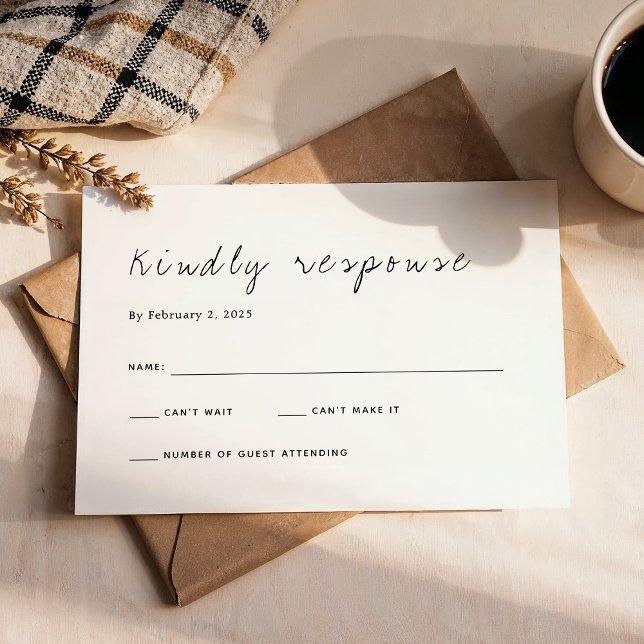 Plain Minimalist Script Wedding RSVP Card (Creator Uploaded)