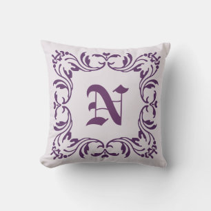 Plain Mint cream background and Damask Monogram Cushion