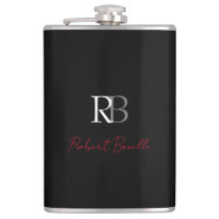 Plain Modern Black Red Monogrammed Initials Name