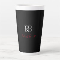 Plain Modern Black Red Monogrammed Initials Name