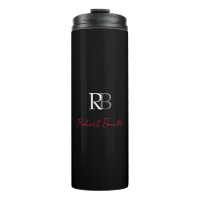 Plain Modern Black Red Monogrammed Initials Name
