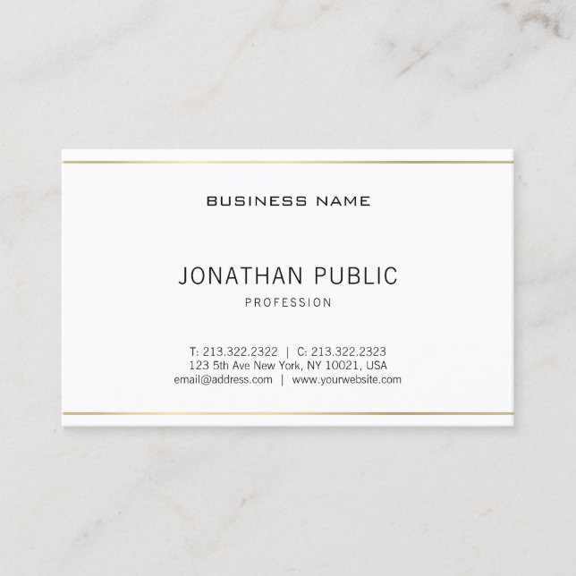 Plain Modern Elegant Gold Sleek Professional Luxe Business Card (Front)
