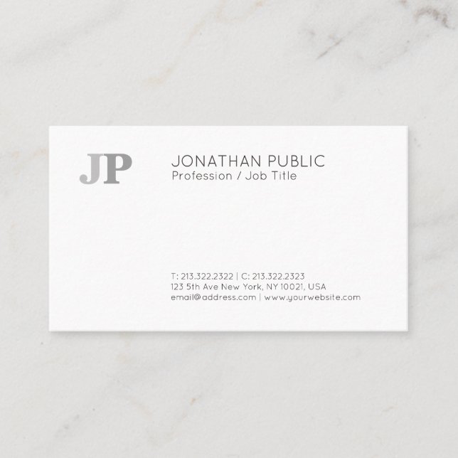 Plain Modern Elegant Monogram Chic Black White Business Card (Front)