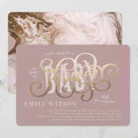 Plain Modern Gold White PINK Text Baby Shower