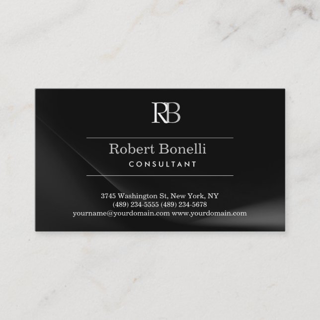 Plain Modern Grey Monogram Business Card (Front)