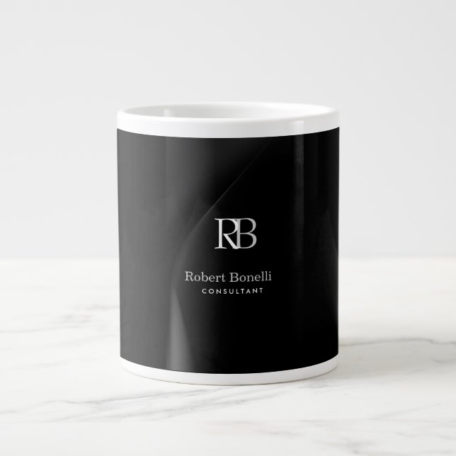 Plain Modern Grey Monogram Initials Name  Large Coffee Mug (Front)