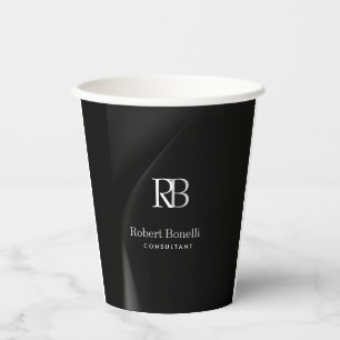 Plain Modern Grey Monogram Initials Name Paper Cups
