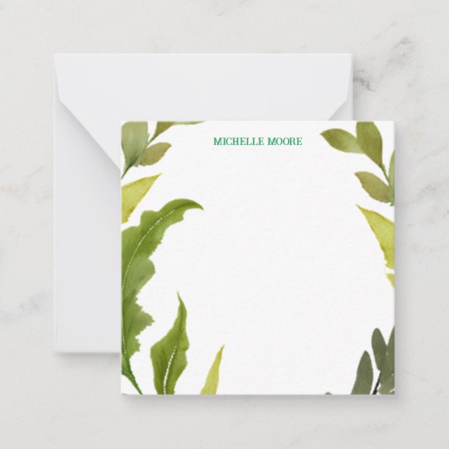 Plain Modern Minimalist Name Floral Greenery Card (Front)