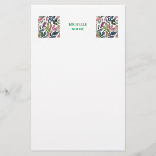 Plain Modern Minimalist Name Floral Greenery Stationery