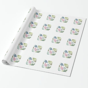 Plain Modern Minimalist Name Floral Wrapping Paper