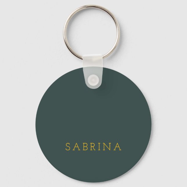 Plain Modern Minimalist Own Name Dusty Green Key Ring (Front)
