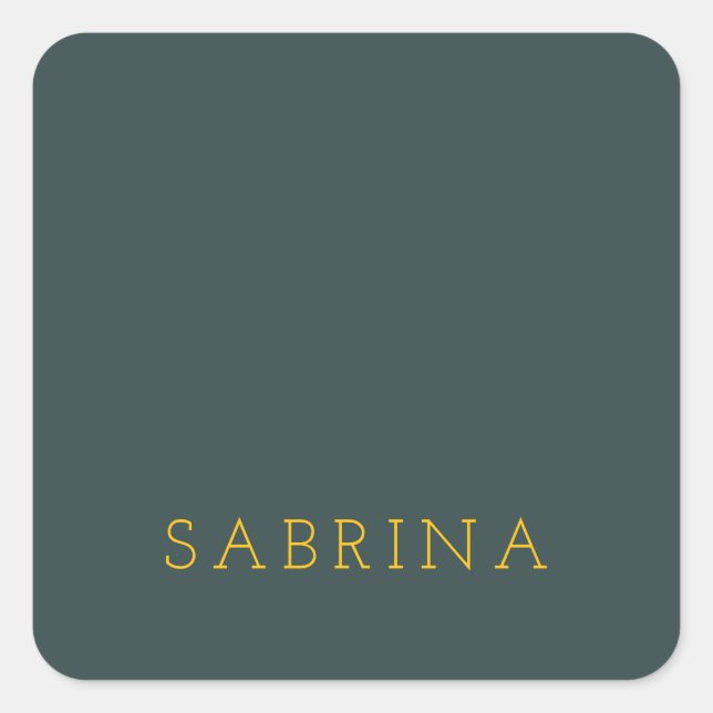 Plain Modern Minimalist Own Name Dusty Green Square Sticker (Front)
