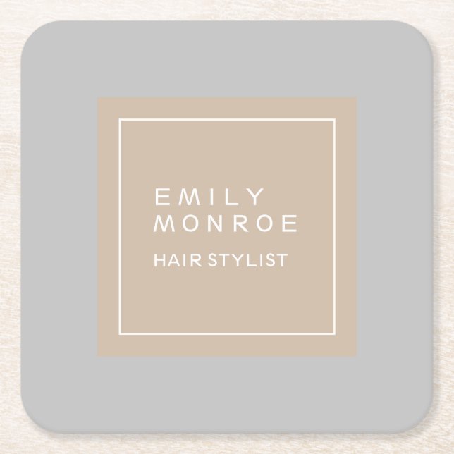 Plain Modern Minimalist Your Name Pastel Colour Square Paper Coaster (Front)