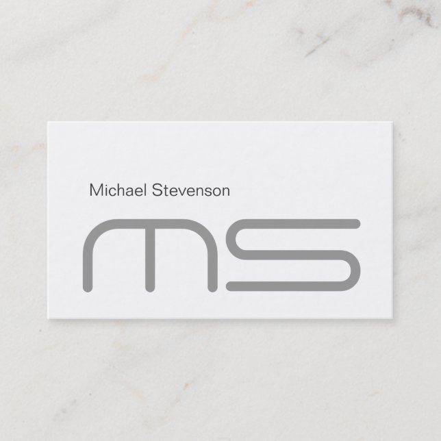 Plain Modern Monogram Grey White Business Card (Front)