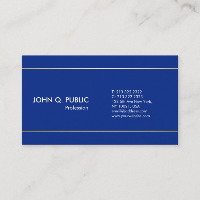 Plain Modern Professional Elegant Blue Design Business Card (Front)