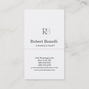Plain Modern White Grey Monogram Business Card
