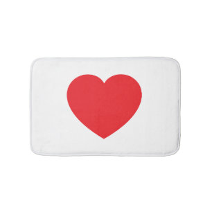 Plain Modern White Red Love Heart Graphic Bath Mat
