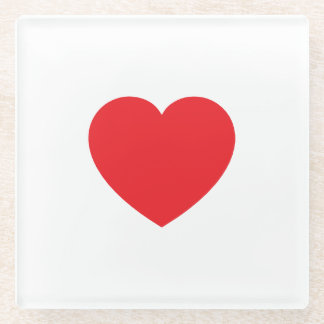 Plain Modern White Red Love Heart Graphic Glass Coaster