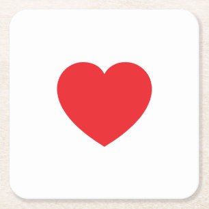 Plain Modern White Red Love Heart Graphic Square Paper Coaster