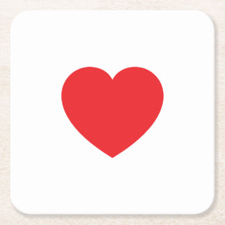 Plain Modern White Red Love Heart Graphic Square Paper Coaster