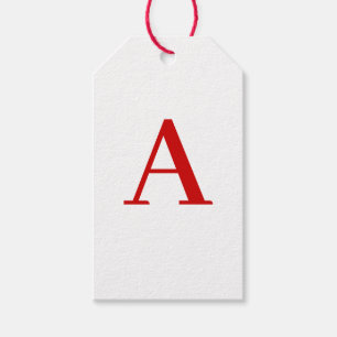 Plain Modern White Red Monogram Initial Letter Gift Tags