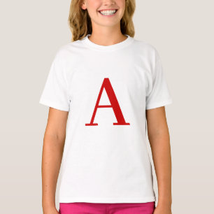 Plain Modern White Red Monogram Initial Letter T-Shirt