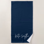 Plain Navy Blue Script Name Summer Beach Towel<br><div class="desc">Plain Navy Blue Script Name Summer Beach Towel</div>
