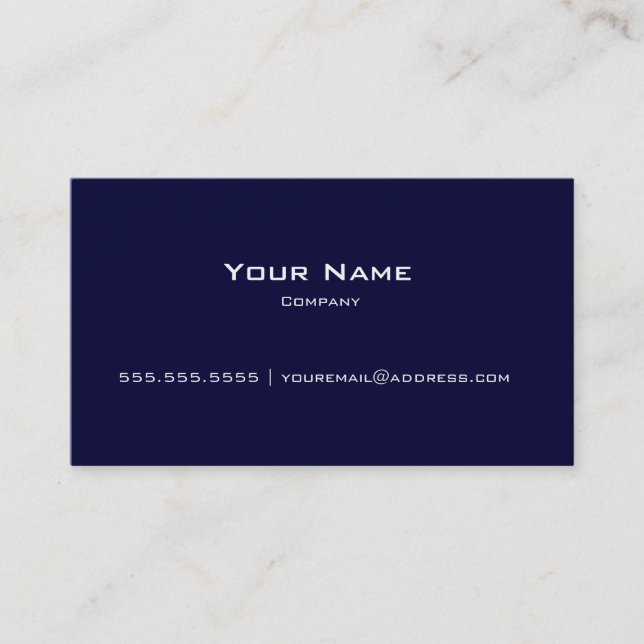 Plain Navy Blue & White Modern Business Card (Front)