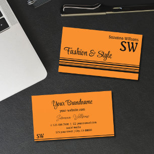 Plain Orange Black Stripes with Monogram Stylish Business Card