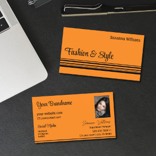 Plain Orange Black Stripes with Photo Professional Business Card