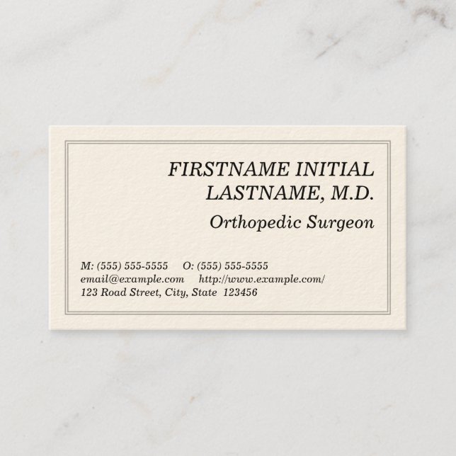 Plain Orthopaedic Surgeon Business Card (Front)