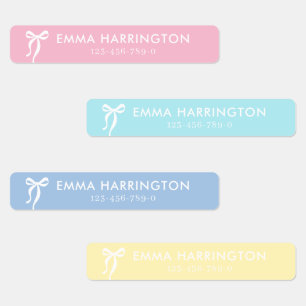 Plain Pastel Colours Bow Kids Name and Contacts